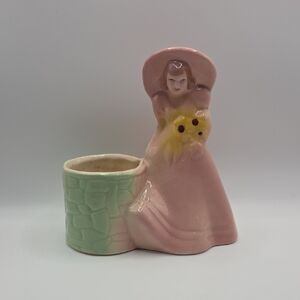Shawne Pottery Vintage Pink and Green Lady Planter